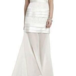 BCBG Maxazria White "Shadie" Lace-Blocked 
Ruffle Tulle Corset dress.